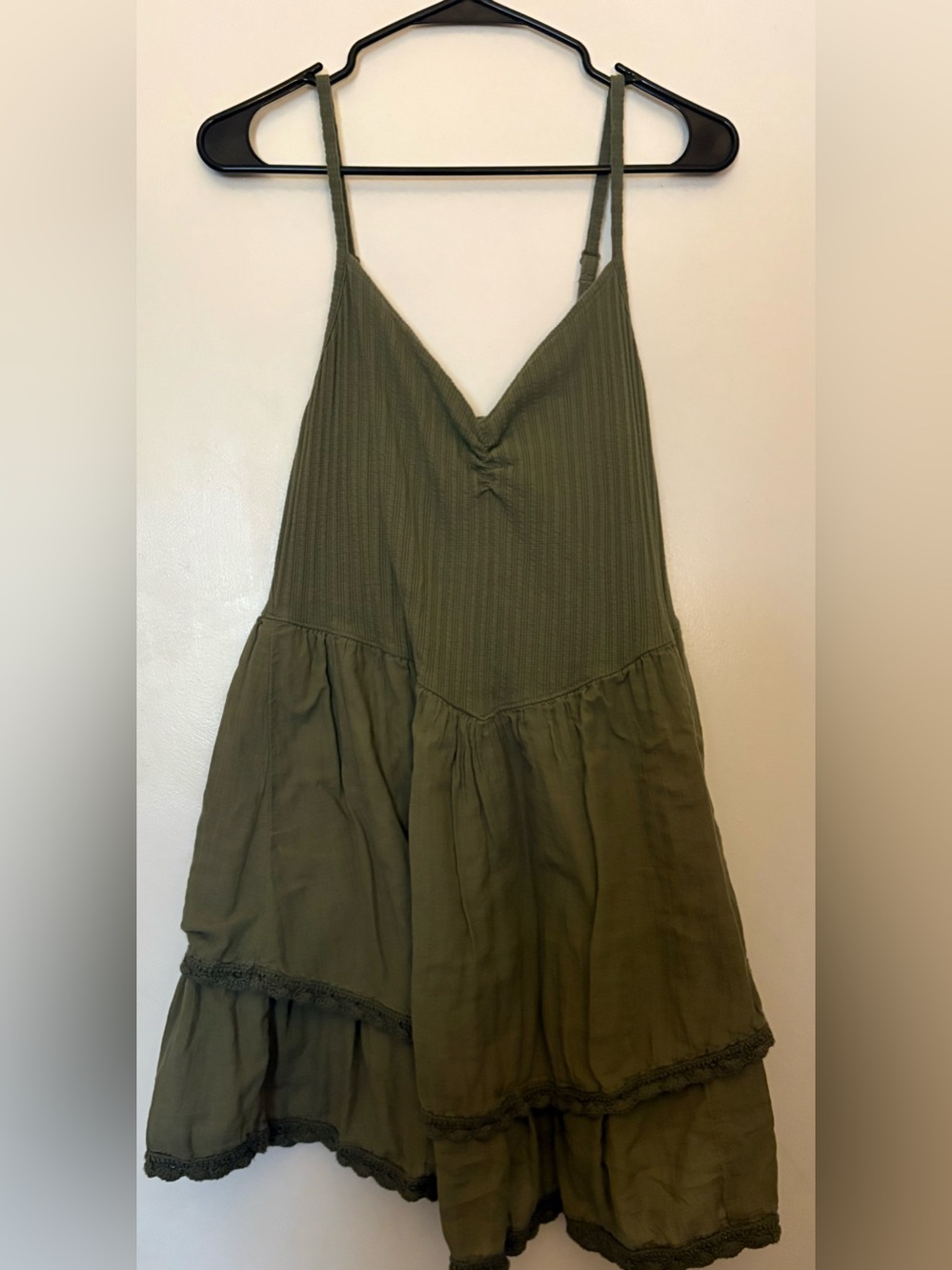 aerie Olive Tiered Mini Dress with Adjustable Straps